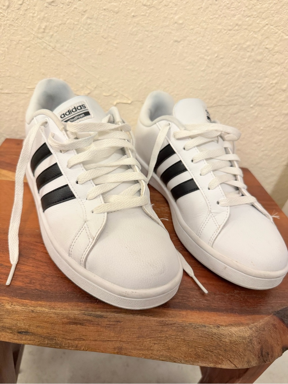 adidas White Low-Top Sneakers with Black Three Stripes